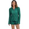 imageSHENHE Womens 2 Piece Sets Dressy Plisse Bell Sleeve Button Down Shirt and Short Set Going OutDark Green