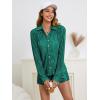 imageSHENHE Womens 2 Piece Sets Dressy Plisse Bell Sleeve Button Down Shirt and Short Set Going OutDark Green