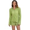 imageSHENHE Womens 2 Piece Sets Dressy Plisse Bell Sleeve Button Down Shirt and Short Set Going OutGreen