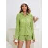 imageSHENHE Womens 2 Piece Sets Dressy Plisse Bell Sleeve Button Down Shirt and Short Set Going OutGreen