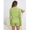 imageSHENHE Womens 2 Piece Sets Dressy Plisse Bell Sleeve Button Down Shirt and Short Set Going OutGreen
