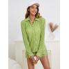 imageSHENHE Womens 2 Piece Sets Dressy Plisse Bell Sleeve Button Down Shirt and Short Set Going OutGreen