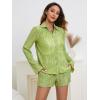 imageSHENHE Womens 2 Piece Sets Dressy Plisse Bell Sleeve Button Down Shirt and Short Set Going OutGreen