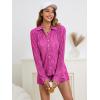 imageSHENHE Womens 2 Piece Sets Dressy Plisse Bell Sleeve Button Down Shirt and Short Set Going OutHot Pink