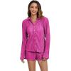 imageSHENHE Womens 2 Piece Sets Dressy Plisse Bell Sleeve Button Down Shirt and Short Set Going OutHot Pink