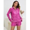 imageSHENHE Womens 2 Piece Sets Dressy Plisse Bell Sleeve Button Down Shirt and Short Set Going OutHot Pink