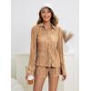 imageSHENHE Womens 2 Piece Sets Dressy Plisse Bell Sleeve Button Down Shirt and Short Set Going OutKhaki