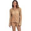 imageSHENHE Womens 2 Piece Sets Dressy Plisse Bell Sleeve Button Down Shirt and Short Set Going OutKhaki