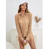 imageSHENHE Womens 2 Piece Sets Dressy Plisse Bell Sleeve Button Down Shirt and Short Set Going OutKhaki