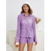 imageSHENHE Womens 2 Piece Sets Dressy Plisse Bell Sleeve Button Down Shirt and Short Set Going OutMauve Purple