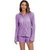 imageSHENHE Womens 2 Piece Sets Dressy Plisse Bell Sleeve Button Down Shirt and Short Set Going OutMauve Purple