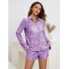 imageSHENHE Womens 2 Piece Sets Dressy Plisse Bell Sleeve Button Down Shirt and Short Set Going OutMauve Purple