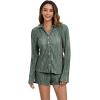 imageSHENHE Womens 2 Piece Sets Dressy Plisse Bell Sleeve Button Down Shirt and Short Set Going OutOlive Green