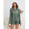imageSHENHE Womens 2 Piece Sets Dressy Plisse Bell Sleeve Button Down Shirt and Short Set Going OutOlive Green