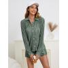 imageSHENHE Womens 2 Piece Sets Dressy Plisse Bell Sleeve Button Down Shirt and Short Set Going OutOlive Green