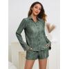 imageSHENHE Womens 2 Piece Sets Dressy Plisse Bell Sleeve Button Down Shirt and Short Set Going OutOlive Green