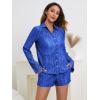 imageSHENHE Womens 2 Piece Sets Dressy Plisse Bell Sleeve Button Down Shirt and Short Set Going OutRoyal Blue