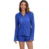 imageSHENHE Womens 2 Piece Sets Dressy Plisse Bell Sleeve Button Down Shirt and Short Set Going OutRoyal Blue