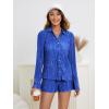 imageSHENHE Womens 2 Piece Sets Dressy Plisse Bell Sleeve Button Down Shirt and Short Set Going OutRoyal Blue
