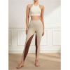 imageSHENHE Womens Backless Halter Sports Bra Asymmetrical Cut Out Wireless Padded Workout Yoga Bra Crop Top TankBeige