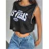 imageSHENHE Womens Jersey Crop Top Y2K Mesh Overlay Graphic Sleeveless Workout Jersey ShirtsBlack and White