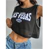imageSHENHE Womens Jersey Crop Top Y2K Mesh Overlay Graphic Sleeveless Workout Jersey ShirtsBlack and White