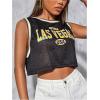 imageSHENHE Womens Jersey Crop Top Y2K Mesh Overlay Graphic Sleeveless Workout Jersey ShirtsBlack and Yellow