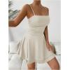 imageSHENHE Womens Ruched Cami Dress Spaghetti Strap Fit and Flare Layered Skater Mini DressBeige