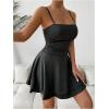imageSHENHE Womens Ruched Cami Dress Spaghetti Strap Fit and Flare Layered Skater Mini DressBlack
