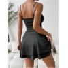 imageSHENHE Womens Ruched Cami Dress Spaghetti Strap Fit and Flare Layered Skater Mini DressBlack