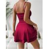 imageSHENHE Womens Ruched Cami Dress Spaghetti Strap Fit and Flare Layered Skater Mini DressBurgundy