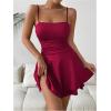 imageSHENHE Womens Ruched Cami Dress Spaghetti Strap Fit and Flare Layered Skater Mini DressBurgundy