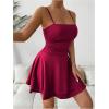 imageSHENHE Womens Ruched Cami Dress Spaghetti Strap Fit and Flare Layered Skater Mini DressBurgundy