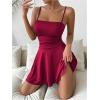 imageSHENHE Womens Ruched Cami Dress Spaghetti Strap Fit and Flare Layered Skater Mini DressBurgundy
