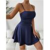 imageSHENHE Womens Ruched Cami Dress Spaghetti Strap Fit and Flare Layered Skater Mini DressDeep Blue