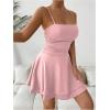 imageSHENHE Womens Ruched Cami Dress Spaghetti Strap Fit and Flare Layered Skater Mini DressLight Pink
