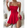 imageSHENHE Womens Ruched Cami Dress Spaghetti Strap Fit and Flare Layered Skater Mini DressRed