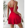 imageSHENHE Womens Ruched Cami Dress Spaghetti Strap Fit and Flare Layered Skater Mini DressRed