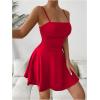 imageSHENHE Womens Ruched Cami Dress Spaghetti Strap Fit and Flare Layered Skater Mini DressRed