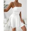 imageSHENHE Womens Ruched Cami Dress Spaghetti Strap Fit and Flare Layered Skater Mini DressWhite