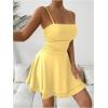 imageSHENHE Womens Ruched Cami Dress Spaghetti Strap Fit and Flare Layered Skater Mini DressYellow