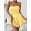 imageSHENHE Womens Ruched Cami Dress Spaghetti Strap Fit and Flare Layered Skater Mini DressYellow
