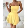 imageSHENHE Womens Ruched Cami Dress Spaghetti Strap Fit and Flare Layered Skater Mini DressYellow