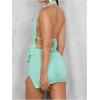 imageSHENHE Womens Sexy Outfits 2 Piece Y2k Backless Deep V Ruffle Halter Top Bodycon Slit Mini Skirt SetMint Green