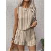 imageSHENHE Womens Summer 2 Piece Outfits Geo Striped Crewneck Tank and Shorts Going Out SetApricot