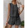 imageSHENHE Womens Summer 2 Piece Outfits Geo Striped Crewneck Tank and Shorts Going Out SetBlack
