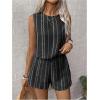 imageSHENHE Womens Summer 2 Piece Outfits Geo Striped Crewneck Tank and Shorts Going Out SetBlack
