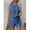imageSHENHE Womens Summer 2 Piece Outfits Geo Striped Crewneck Tank and Shorts Going Out SetBlue