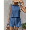 imageSHENHE Womens Summer 2 Piece Outfits Geo Striped Crewneck Tank and Shorts Going Out SetBlue