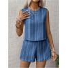 imageSHENHE Womens Summer 2 Piece Outfits Geo Striped Crewneck Tank and Shorts Going Out SetBlue